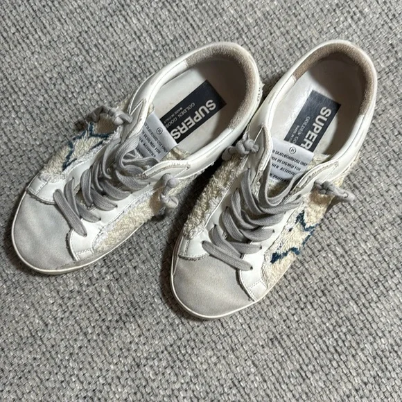 Golden Goose Superstar Sneakers Fringe Cream Blue Star EU37/ US sz6